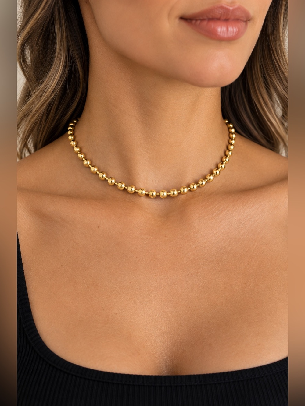 Gold Tone Ball Bead Chain Choker Necklace 16” + 2” Extender